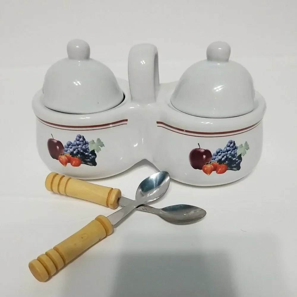 Houston Harvest Gift Products Double Condiment Covered Serving Dish w/‎ Spoons